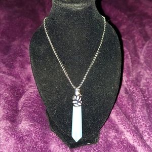 Crystal necklace with opal colored stone with 11in chain.